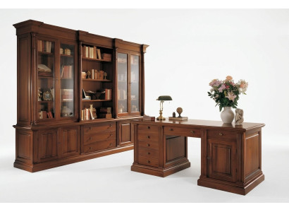 Kantoorinrichting Massief houten bureau Boekenkast Tafel Plank Kast 2-delig