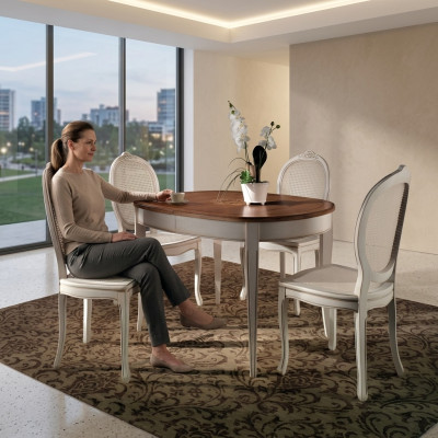 Eettafel inrichting stoelen fauteuil meubilair groep set compleet set 5-delig.