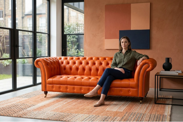 Designerbank 3-zits Chesterfield Bank Gestoffeerde Banken Ontwerp Oranje Direct