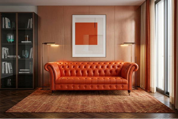 Designerbank 3-zits Chesterfield Bank Gestoffeerde Banken Ontwerp Oranje Direct