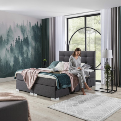 Volledige set matras & topper boxspring bed gestoffeerd bed van textielstof