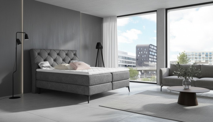 Chesterfield zilveren gestoffeerd tweepersoonsbed bedden Big XXL designer luxe.