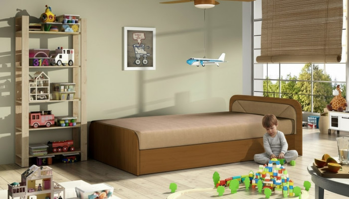 Kinderkamer gestoffeerd bed bedden houten slaapbank matras 80x190cm nieuw