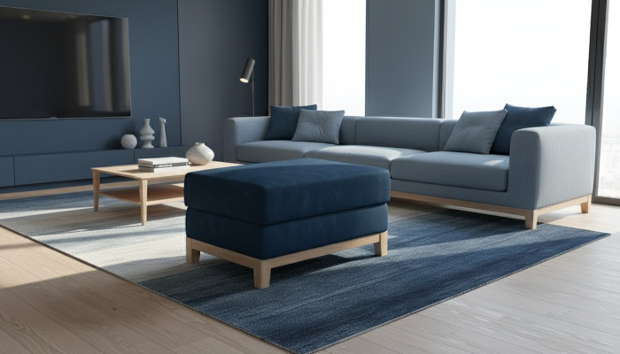 Ontwerp Beklede Poef Voetenbank Ottomanen Zitje Chaise Gestoffeerd Poef Blauw