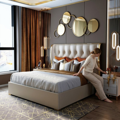 Ontwerper tweepersoonsbed bed hotel luxe slaapkamer 180/200x200cm leer.