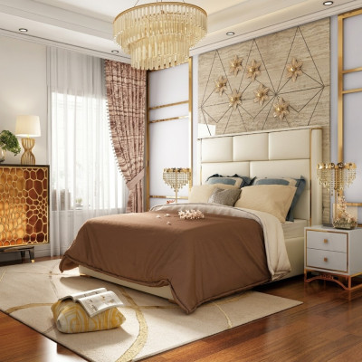Ontwerper dubbel bed hotel luxe slaapkamer 180x200cm leer metaal