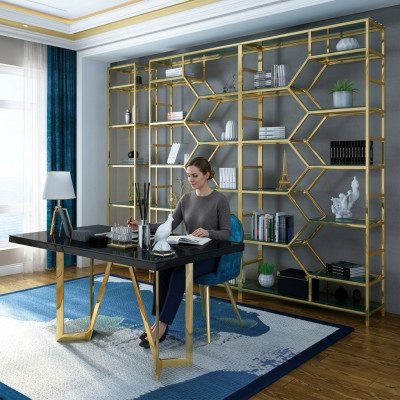Luxe kantoorset groep roestvrij stalen metalen tafel kast 5-delige set kantoor.