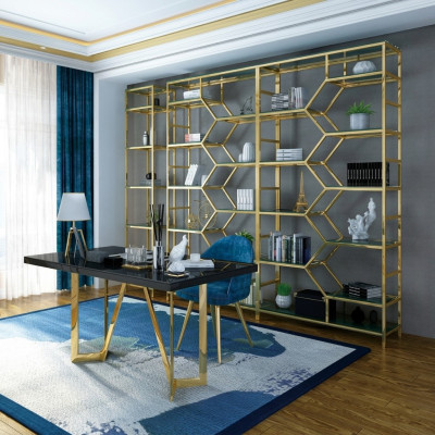 Luxe kantoorset groep roestvrij stalen metalen tafel kast 5-delige set kantoor.
