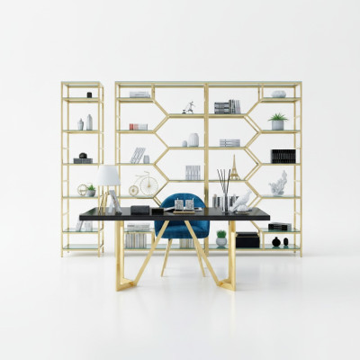 Luxe kantoorset groep roestvrij stalen metalen tafel kast 5-delige set kantoor.