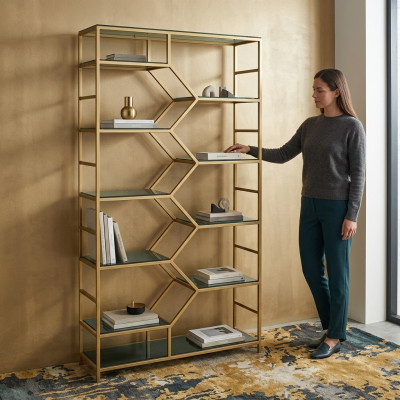 Metalen rek scheidingswand designer luxe rekken gouden kast 3-delig.