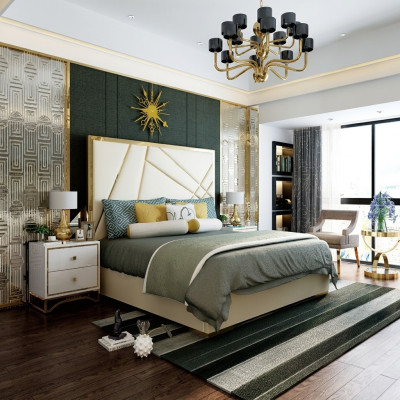 Ontwerpers Tweepersoonsbed Bed Hotel Decoratie Luxe Slaapkamer 180/200x200cm Leer