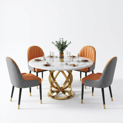 Ontwerp Ronde Eetkamerstoel Set Tafels Metalen Stoelen 4x Stoelen + Tafel