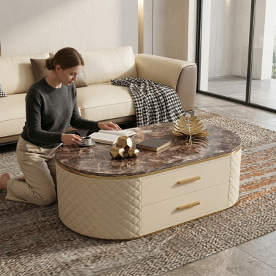 Ontwerp salontafel marmer steen imitatie woonkamer koffiebank bijzettafel.