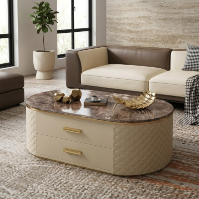 Ontwerp salontafel marmer steen imitatie woonkamer koffiebank bijzettafel.