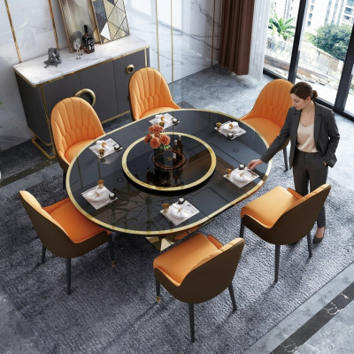 Ontwerper eettafel Ovaal glazen ronde tafels Moderne uitschuifbare