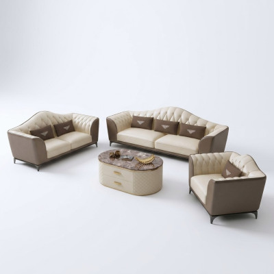 Compleet Set Bankstel 3+2+1 Ontwerp Leren Bankstel Leren Bankstellen Banken