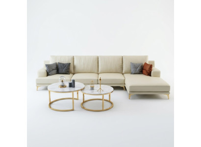 Garnituur Designer Bank Bank Hoekbank met Voetenbank Bekleed Woonlandschap