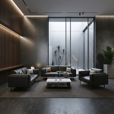 Luxe kantoor kantoormeubilair bankstel leer bankstel 3+2+1 + salontafel 4 delen