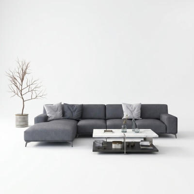 Woonlandschap L-vorm Hoekbank Leer Bankstel Ontwerp Bekleding Set Bank