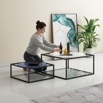 Dubbele set 2x salontafel bijzettafel koffietafel design woonkamertafel