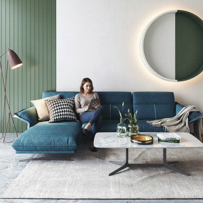Stof L-vorm bank woonlandschap hoekbank set modern design blauw sofa nieuw