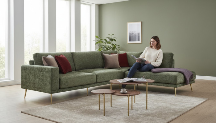 Ontwerp stof L-vorm bank woonlandschap hoekbank set moderne bank bekleding