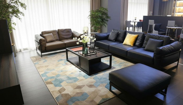 Exclusieve bankstel, 3+2 zits lederen hocker bekleding woonkamer set