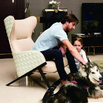 Fauteuil Design Bank Bank Zitter Luxe Beige Nieuw Relax Leder Lounge Club Bekleding