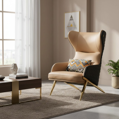 Fauteuil Relax Leder Lounge Club Bekleding Design Bank Bank Zitter Luxe Beige Nieuw