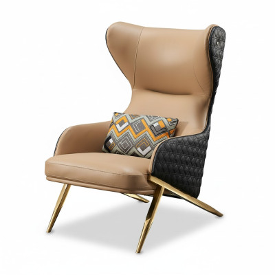 Fauteuil Relax Leder Lounge Club Bekleding Design Bank Bank Zitter Luxe Beige Nieuw