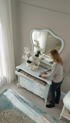 Spiegel Dressoir Kast Commodes Slaapkamer Set Hout Moderne Stijl Kaptafel