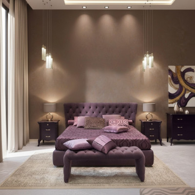 3-delige slaapkamer set Bed 2x Nachtkastje Console Dubbele gestoffeerde bedden Hotel