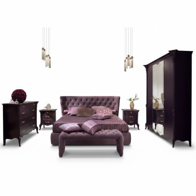 3-delige slaapkamer set Bed 2x Nachtkastje Console Dubbele gestoffeerde bedden Hotel