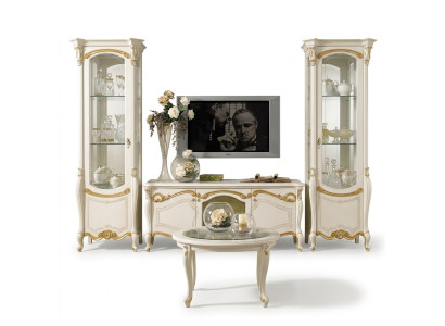 Klassieke muurwoonkamer vitrineset dressoir tv-rek muurkast 3-delig.
