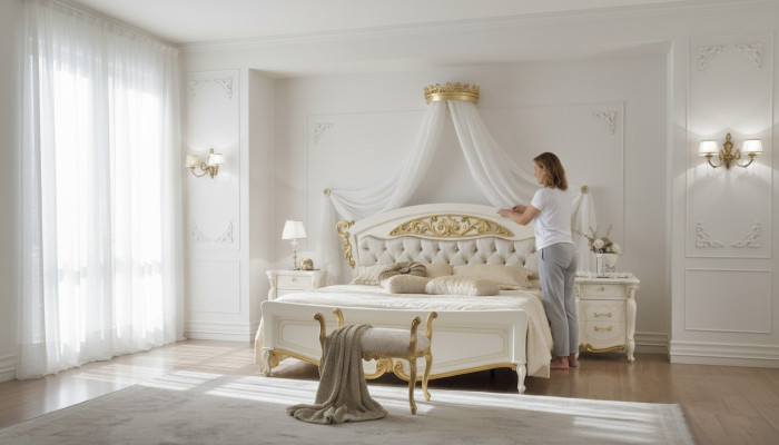 Italiaanse slaapkamer meubels Luxe design bed Dubbele bedden Goud