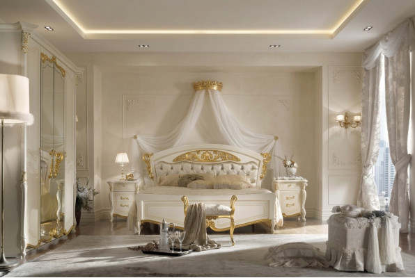 Italiaanse slaapkamer meubels Luxe design bed Dubbele bedden Goud