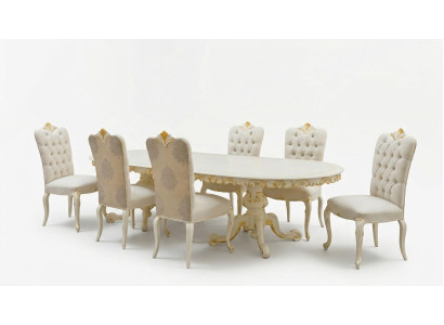 Italiaanse massief houten meubels eetkamer 6x stoelen leunstoel groep set