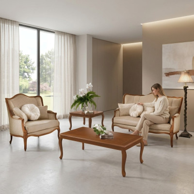 Bankstel 3+2 zits set Design bank bekleding banken bank Klassiek 2 delig Massief hout