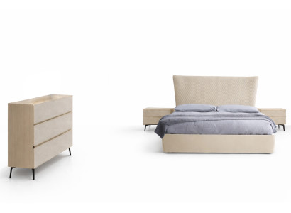 Slaapkamer 3-delige set Bed 2x Nachtkastje Console Bedden Hotel Dubbel Gestoffeerd
