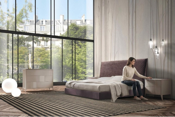 Ontwerper bed 2x nachtkastjes dressoir 4-delige set Slaapkamer Italiaanse meubels