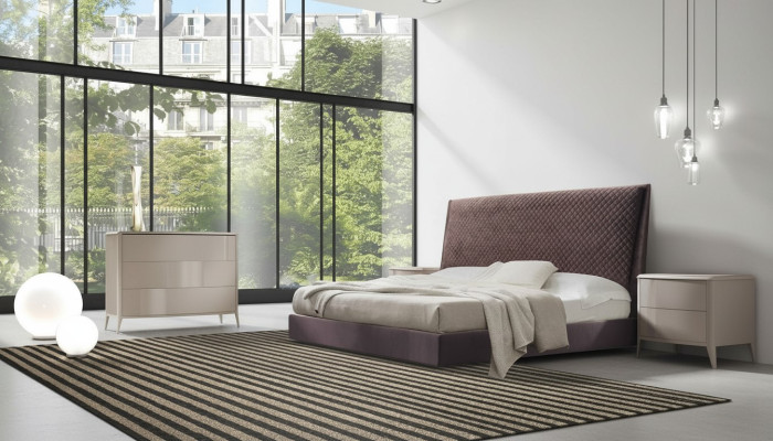 Ontwerper bed 2x nachtkastjes dressoir 4-delige set Slaapkamer Italiaanse meubels