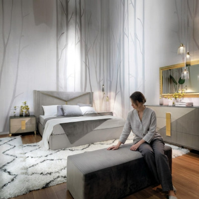 Slaapkamer Bed 2x Nachtkastje Bedden 3-delige set Beklede Italiaanse meubels nieuw
