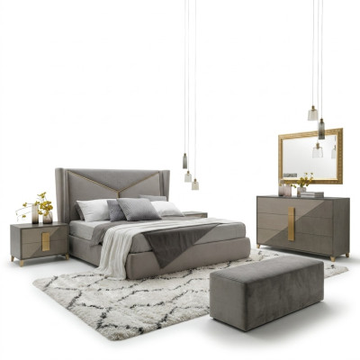 Slaapkamer Bed 2x Nachtkastje Bedden 3-delige set Beklede Italiaanse meubels nieuw