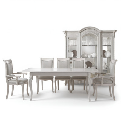 Italiaanse eetkamer meubelset Eetkamergroep Vitrine Tafel 6x Stoelen 8-delig.
