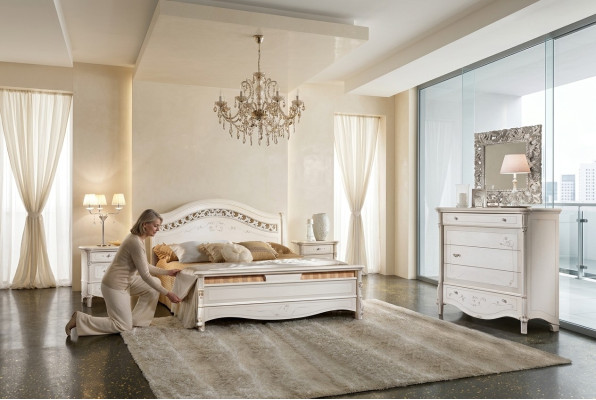 Slaapkamer 3 delige set Bed 2x Nachtkastje Bedden Dubbel Hotel Bekleding Massief hout