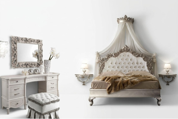 Bed + 2x bedside table 3 pcs. Bedroom set Design Modern Luxury Chesterfield