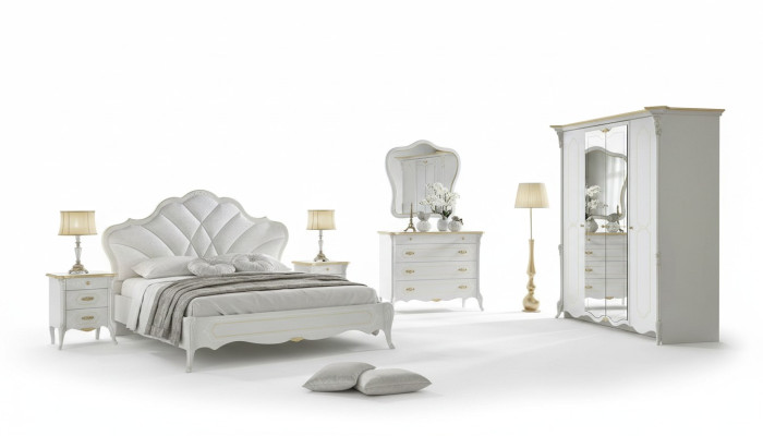 Slaapkamerset Barok bed nachtkastje commode bed meubilair 6-delig. Massief hout.