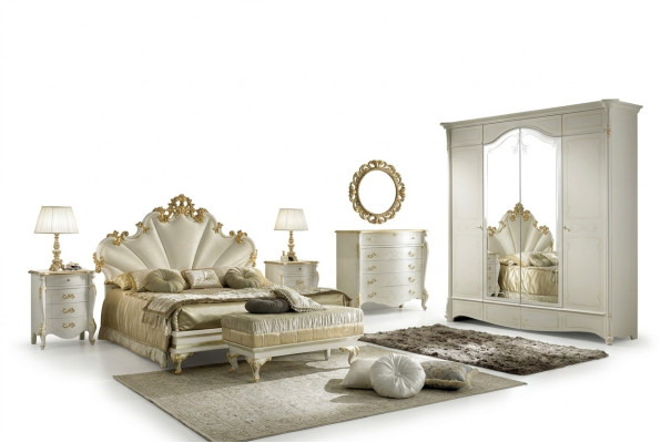 Bed nachtkastje commode 6-delige slaapkamer set massief hout ontwerp luxe