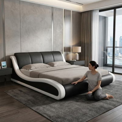 Lederen beddesign tweepersoonsbed bedden bed leer gestoffeerde slaapkamer huwelijk
