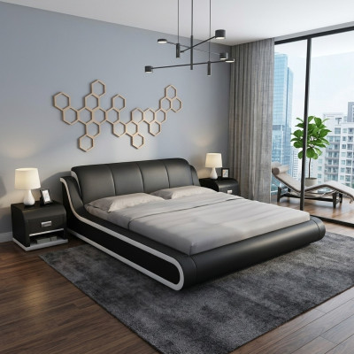 Lederen beddesign tweepersoonsbed bedden bed leer gestoffeerde slaapkamer huwelijk